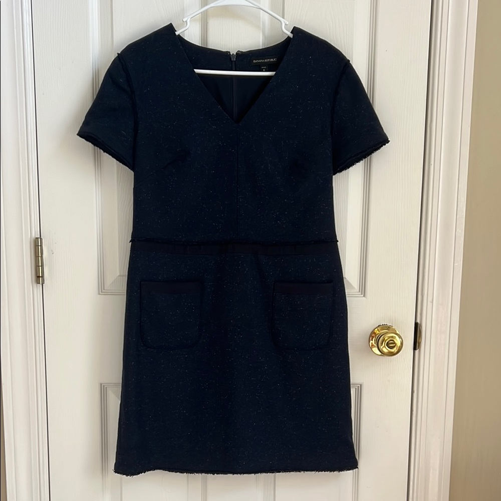 Banana Republic Blue V-Neck Sheath Dress Short Sleeve